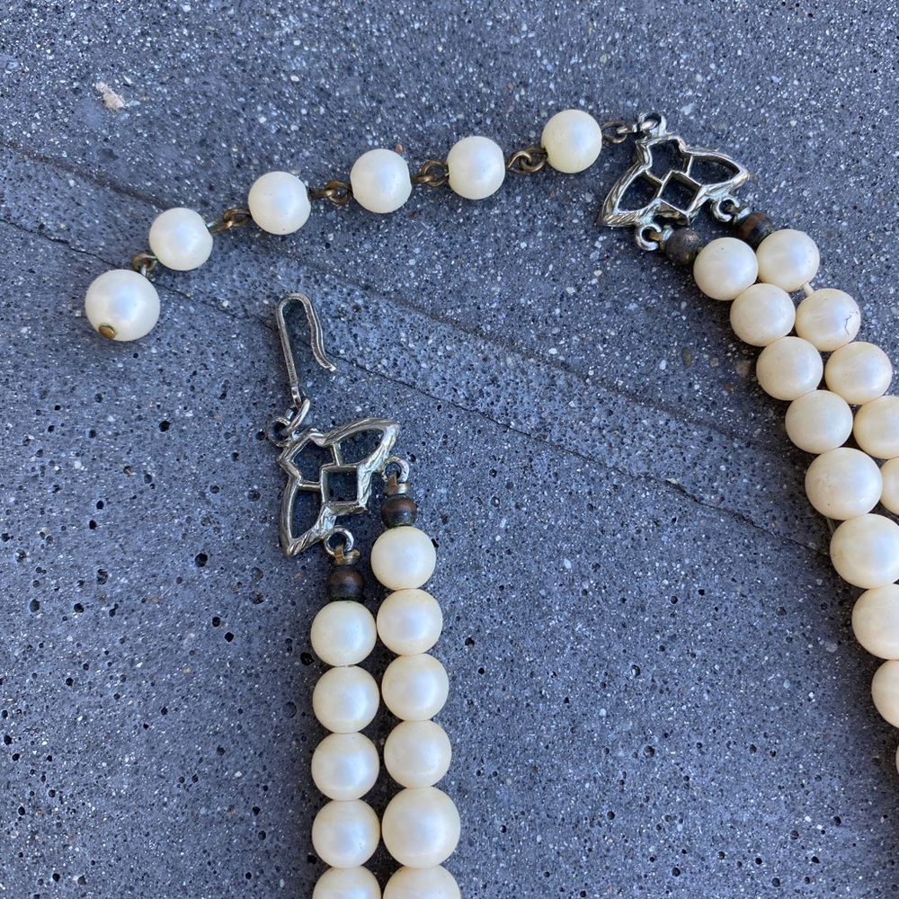 Nordstrom faux Pearl necklace gradient beads ivory double strand adjustable vtg - Picture 7 of 7